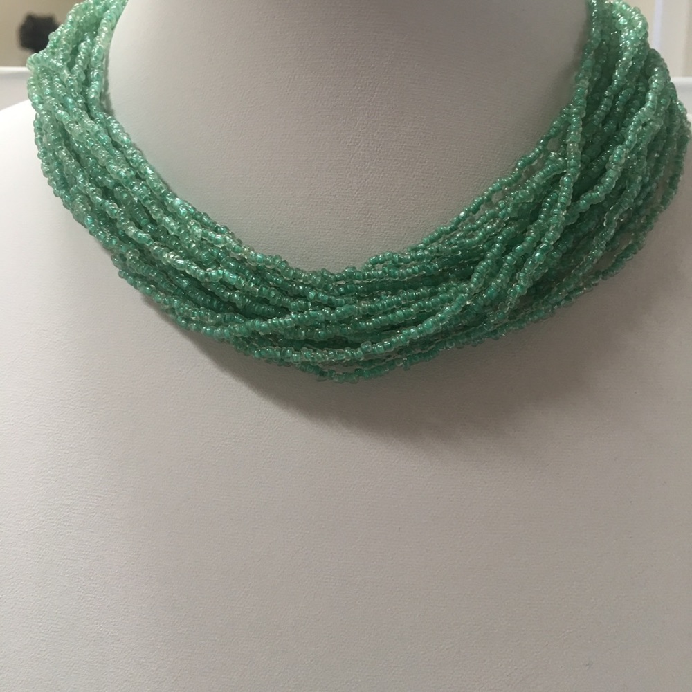Layered Sea Foam Green Glass Seed Bead Necklace
